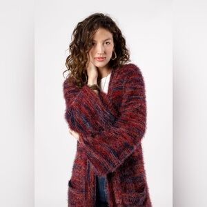 NWT Band Of The Free Sunset Blvd Red Mixed Duster Sweater Large